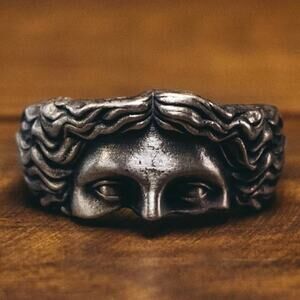 Vintage-Style Jesus Head Metal Ring - Size 10 Cosplay